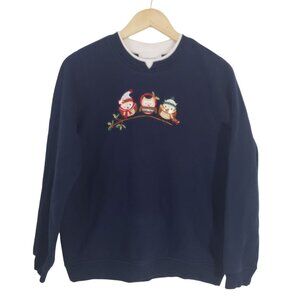 Breckenridge Navy Blue Pullover Sweatshirt Size S Festive Owl Embroidery Holiday